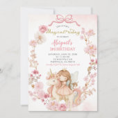 Pink Bow Coquette Fairies and Unicorns Birthday 招待状 (正面)