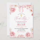Pink Bow Coquette First Holy Communion 招待状 (正面)
