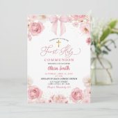 Pink Bow Coquette First Holy Communion 招待状 (スタンド正面)