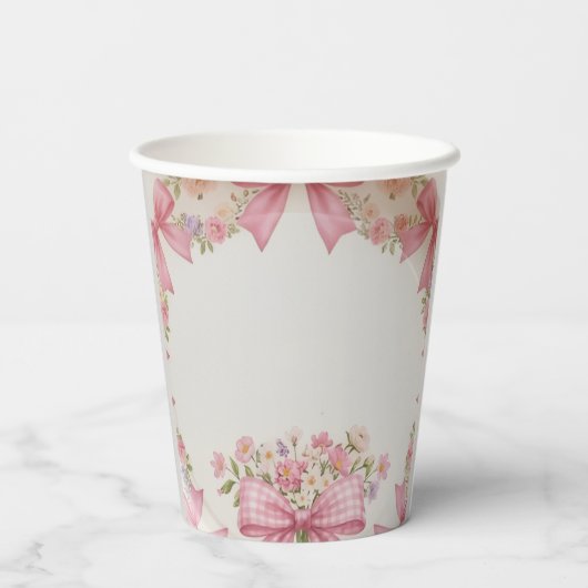 Pink Bow Coquette Floral 1st Birthday Personalized 紙コップ (裏面)