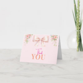 Pink Bow Coquette Floral Baby Girl Baby Shower サンキューカード