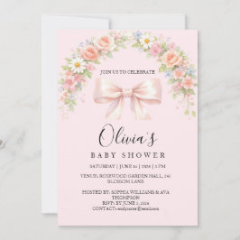 Pink Bow Coquette Floral Baby Girl Baby Shower 招待状