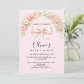 Pink Bow Coquette Floral Baby Girl Baby Shower 招待状 (スタンド正面)