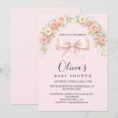 Pink Bow Coquette Floral Baby Girl Baby Shower 招待状 (正面/裏面)