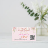 Pink Bow Coquette Floral Baby Registry QR Code エンクロージャーカード (スタンド正面)