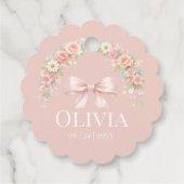 Pink Bow Coquette Floral Girl Baby Shower  フェイバータグ (裏面)