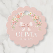 Pink Bow Coquette Floral Girl Baby Shower  フェイバータグ (正面)