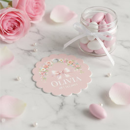 Pink Bow Coquette Floral Girl Baby Shower  フェイバータグ