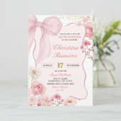 Pink Bow Coquette Floral Quinceanera 招待状 (スタンド正面)