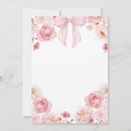  Pink Bow Coquette Floral Quinceanera  招待状 (裏面)