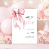 Pink Bow Coquette for Girls 1st Birthday 招待状