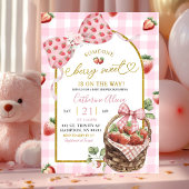 Pink Bow Coquette Gingham Berry Sweet Baby Shower 招待状