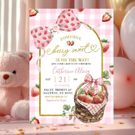 Pink Bow Coquette Gingham Berry Sweet Baby Shower 招待状