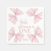 Pink Bow Coquette Girl 1st Birthday  スタンダードカクテルナプキン (正面)