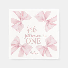 Pink Bow Coquette Girl 1st Birthday  スタンダードカクテルナプキン