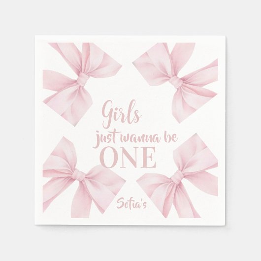 Pink Bow Coquette Girl 1st Birthday  スタンダードカクテルナプキン