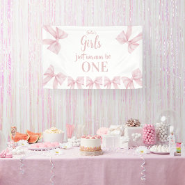 Pink Bow Coquette Girl 1st Birthday Banner 横断幕