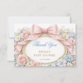 Pink Bow Coquette Girl Baby Shower Thank You カード (正面)