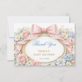 Pink Bow Coquette Girl Baby Shower Thank You カード