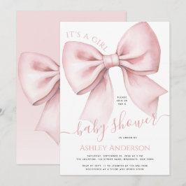 Pink Bow Coquette It's a Girl Baby Shower 招待状