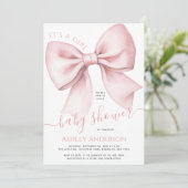 Pink Bow Coquette It's a Girl Baby Shower 招待状 (スタンド正面)