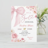 Pink Bow coquette It's a girl baby shower 招待状 (スタンド正面)