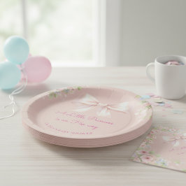 Pink Bow Coquette Little Princess Baby Girl Shower ペーパープレート