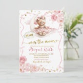 Pink Bow Coquette over the moon baby shower 招待状 (スタンド正面)
