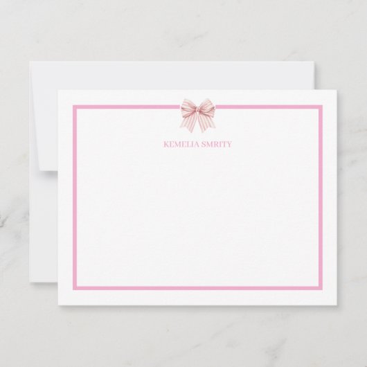 Pink Bow Coquette Personalized Note Card ノートカード (正面)