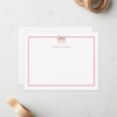 Pink Bow Coquette Personalized Note Card ノートカード (正面/裏面インサイチュ)