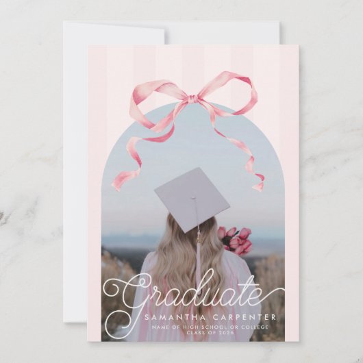 Pink Bow Coquette Photo Graduation Party  案内状 (正面)