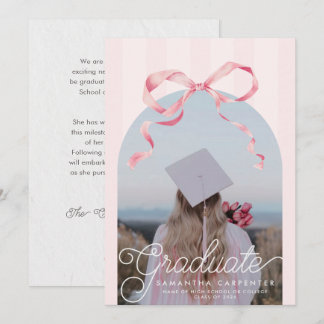 Pink Bow Coquette Photo Graduation Party  案内状