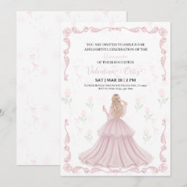 Pink Bow coquette Princess floral Quinceanera 招待状