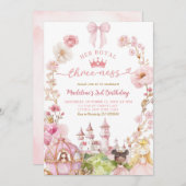 Pink Bow Coquette Princess Kingdom 3rd Birthday 招待状 (正面/裏面)