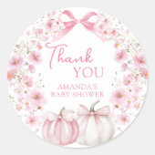 Pink Bow Coquette Pumpkin Baby Shower Sticker ラウンドシール (正面)