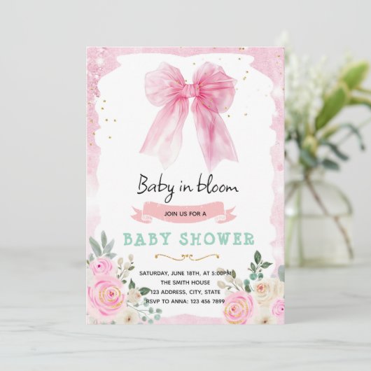 Pink Bow Coquette Quinceanera Invitation 招待状 (スタンド正面)