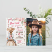 Pink Bow Coquette Rodeo Birthday with Photo 招待状 (スタンド正面)