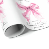 Pink Bow Coquette Script Sweet 16 Party ラッピングペーパー (ロールコーナー)