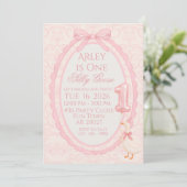 Pink Bow Coquette Silly Goose 1st Birthday Invitat 招待状 (スタンド正面)