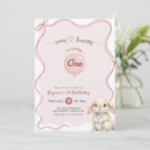 Pink Bow Coquette Some Bunny 1st Birthday 招待状 (スタンド正面)