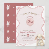 Pink Bow Coquette Some Bunny 1st Birthday 招待状 (正面/裏面)