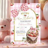 Pink Bow Coquette Strawberry Gingham Bridal Shower 招待状
