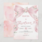 Pink Bow Coquette Teenager Birthday Invitation 招待状 (正面/裏面)