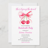 Pink Bow Coquette Watercolor Bachelorette Party 招待状 (正面)