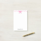 Pink Bow Coquette Watercolor Cute Custom Name ポストイット (デスク上)