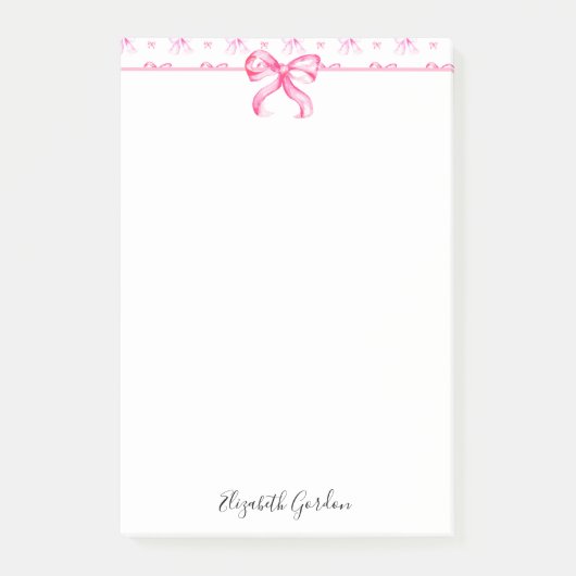 Pink Bow Coquette Watercolor Cute Custom Name ポストイット (正面)