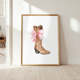 Pink Bow Cowgirl Boot Girly Western Wall Art ポスター