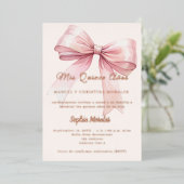 Pink bow cream elegant rose gold Quinceanera 箔招待状 (立ち正面)