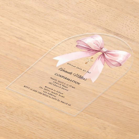 Pink bow cream girl Confirmation arch アクリル招待状 (レイダウン)