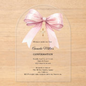 Pink bow cream girl Confirmation arch アクリル招待状 (正面)